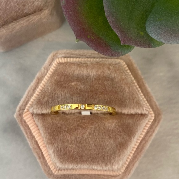 Titanium Steel 14K Gold Plated Cubic Zirconia Dainty Minimalist Band Ring - Picture 9 of 12